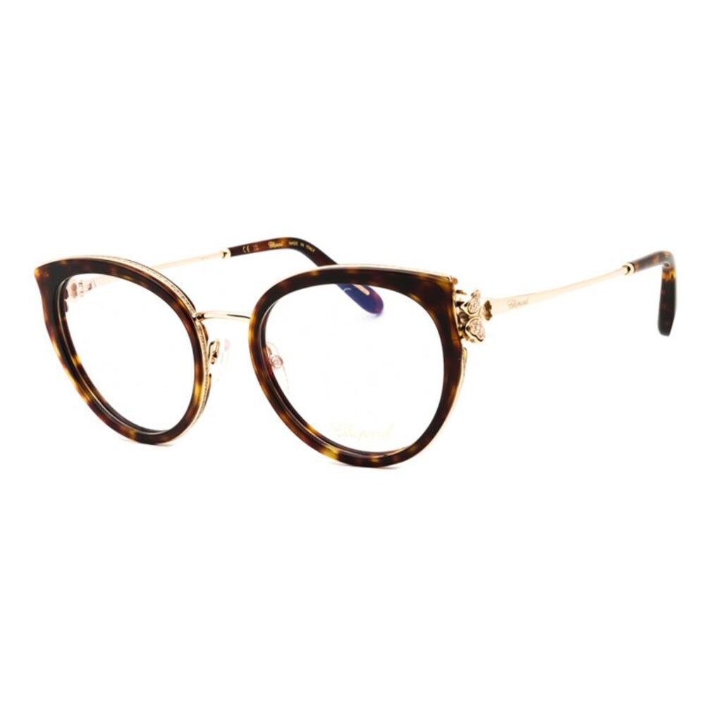 Chopard Eyeglasses Cat Eye Full Rim, Shiny Havana Frame and Clear Demo Lenses
